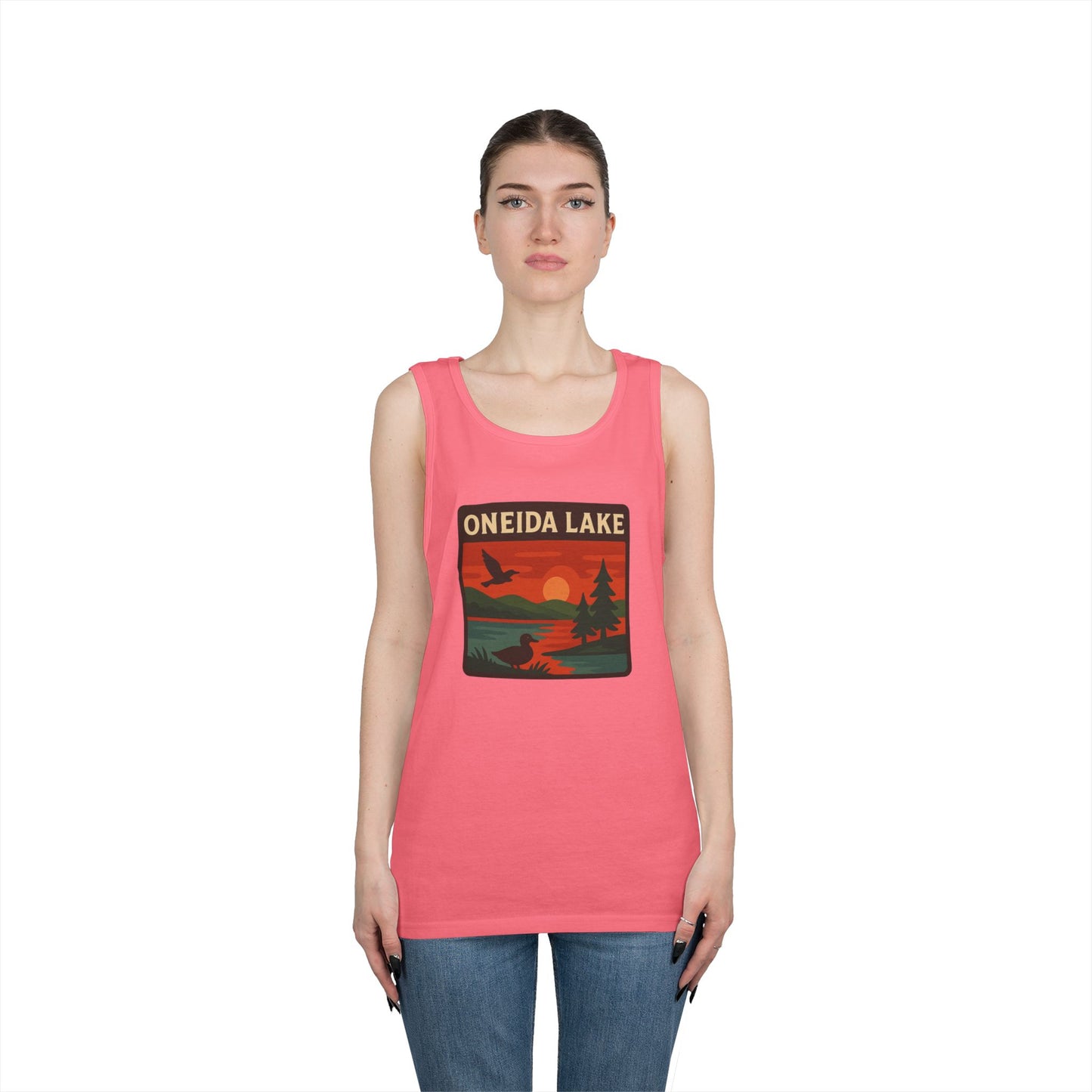 Oneida Lake Vintage Unisex Heavy Cotton Tank Top, Summer Shirt, Lake Apparel, Outdoor Activity, Gift for Nature Lovers