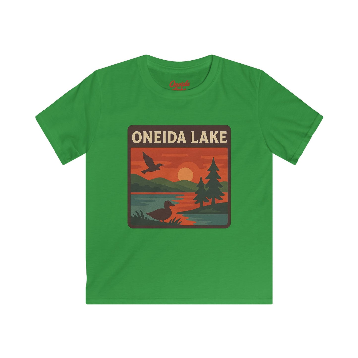 Oneida Lake Kids Tee, Softstyle T-Shirt for Children, Summer Adventure Shirt, Lake House Gift, Outdoor Fun Apparel
