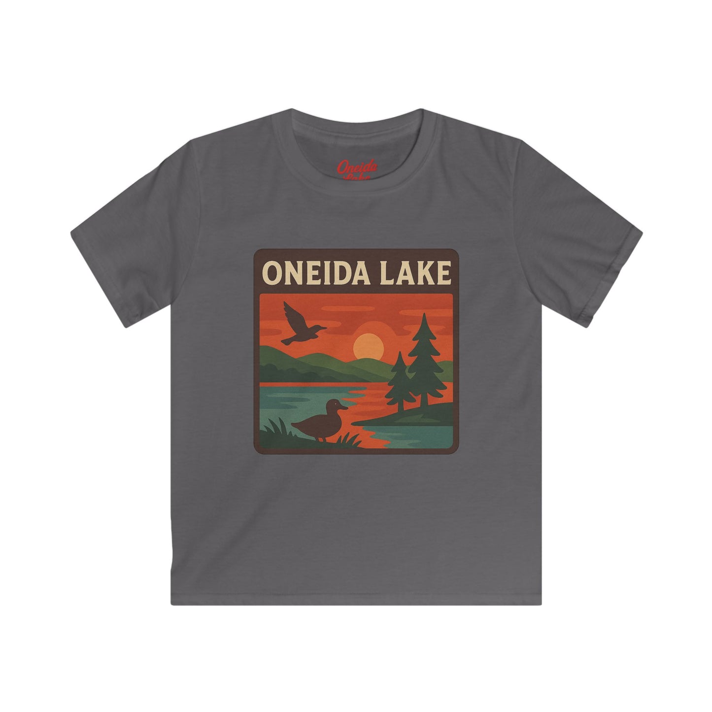 Oneida Lake Kids Tee, Softstyle T-Shirt for Children, Summer Adventure Shirt, Lake House Gift, Outdoor Fun Apparel