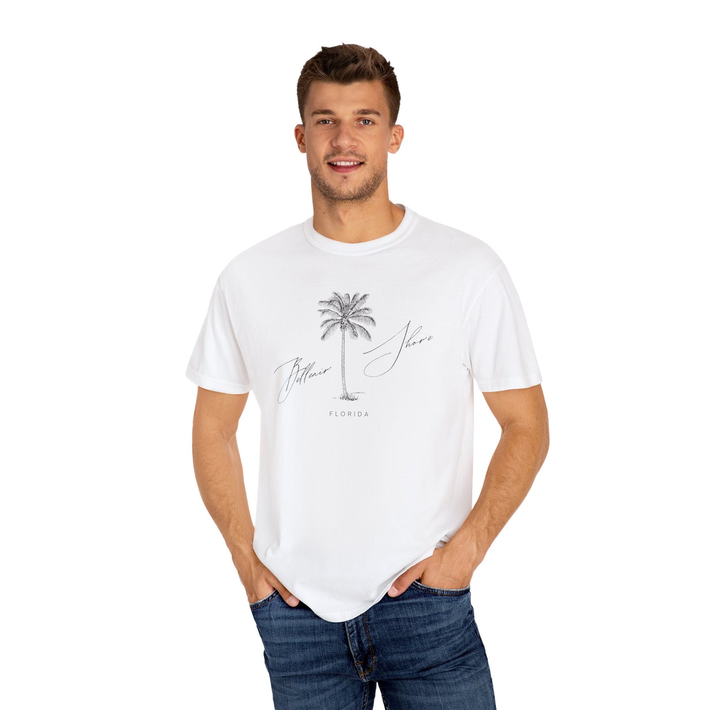 Belleair Shore Chill Vibes Palm Tree Tee - Unisex Garment-Dyed T-shirt for Beach Lovers, Summer Outings, Casual Wear, Gifts for Him/Her