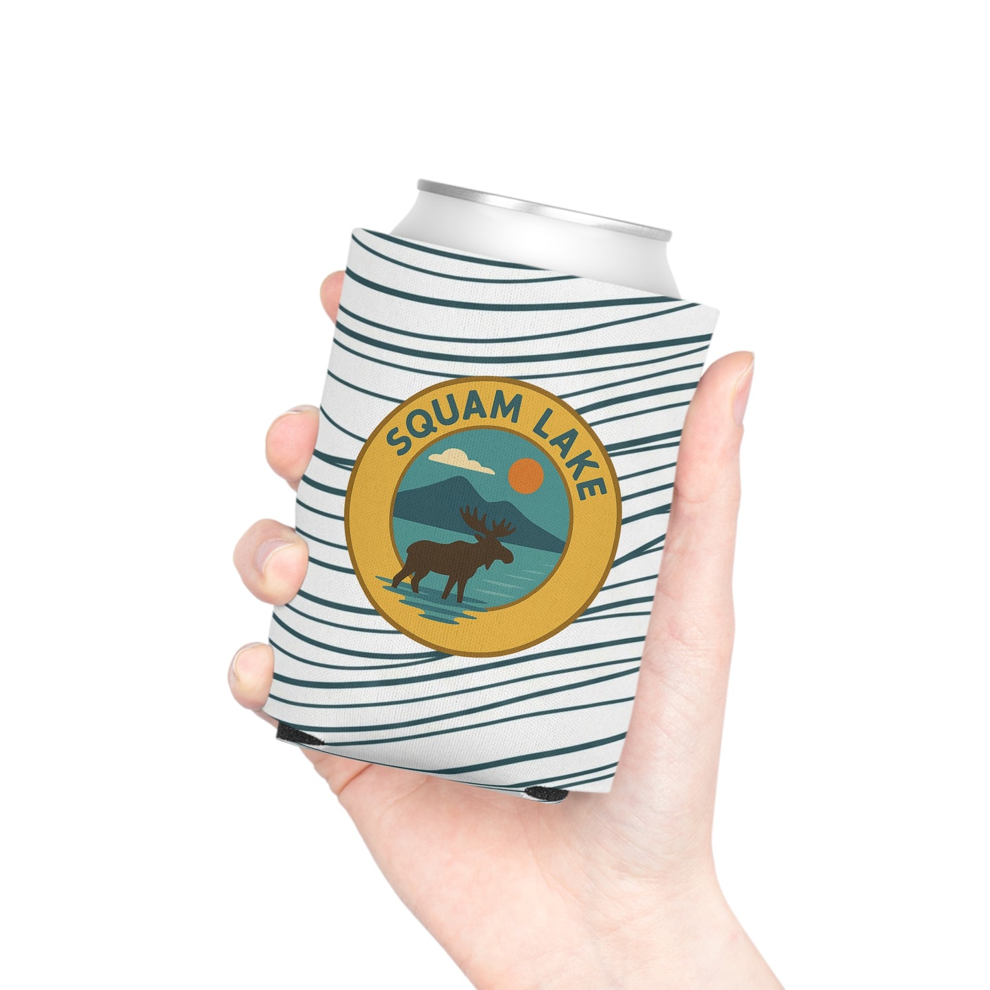 Squam Lake Can Cooler | Vintage Lake House Drink Holder, Outdoor Party Favor, Moose Design, Camping Gear, Summer BBQ Essential