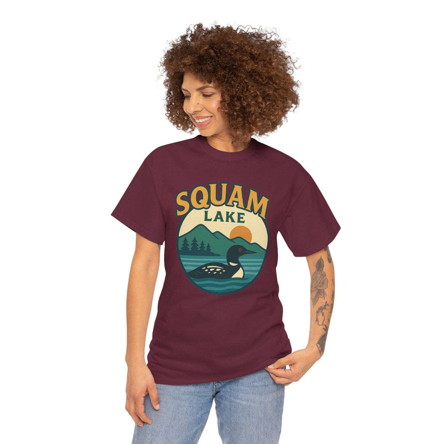 Squam Lake Graphic Tee | Unisex Heavy Cotton T-Shirt, Nature Lover Gift, Lake Adventure Shirt, Outdoor Apparel, Vintage Lake Design