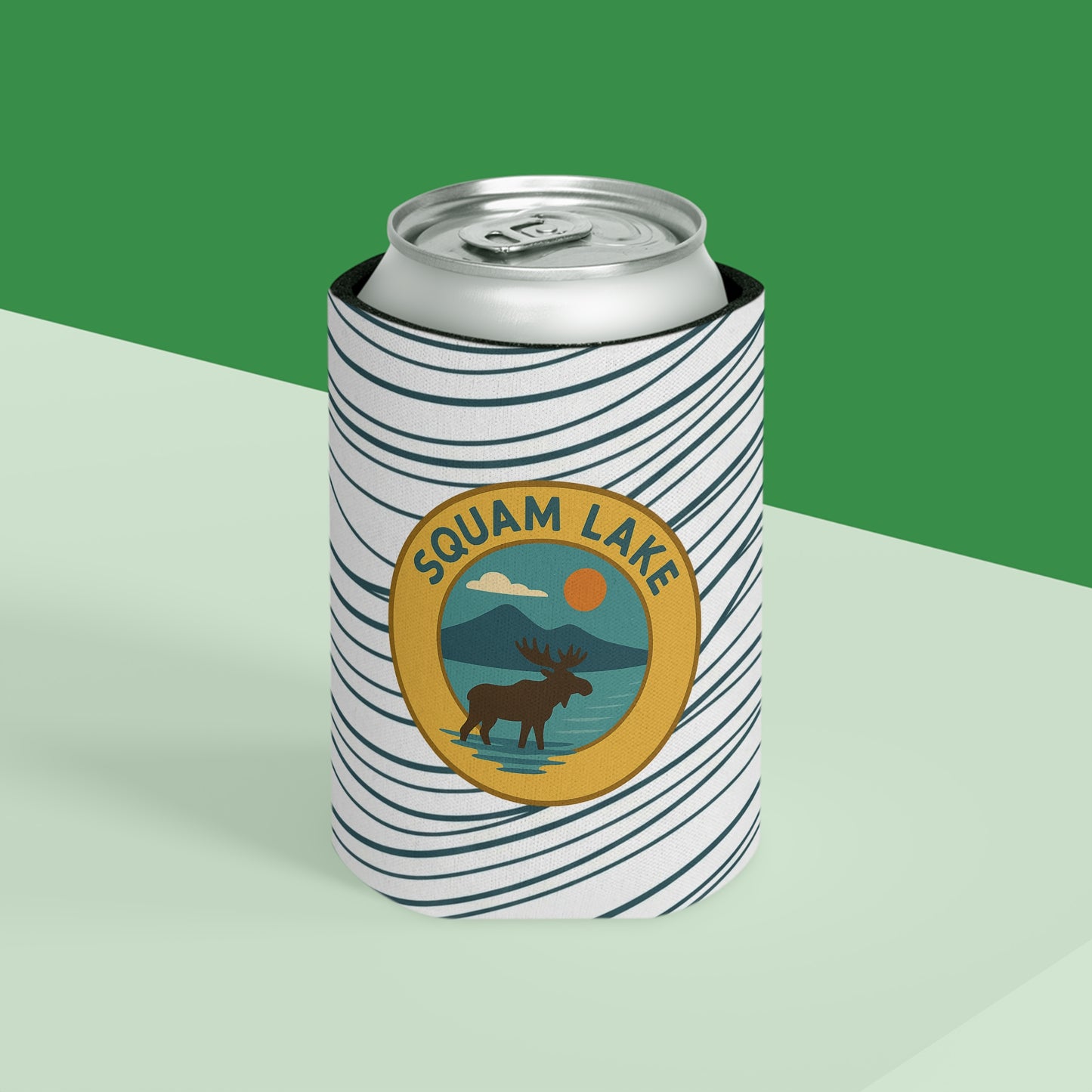 Squam Lake Can Cooler | Vintage Lake House Drink Holder, Outdoor Party Favor, Moose Design, Camping Gear, Summer BBQ Essential