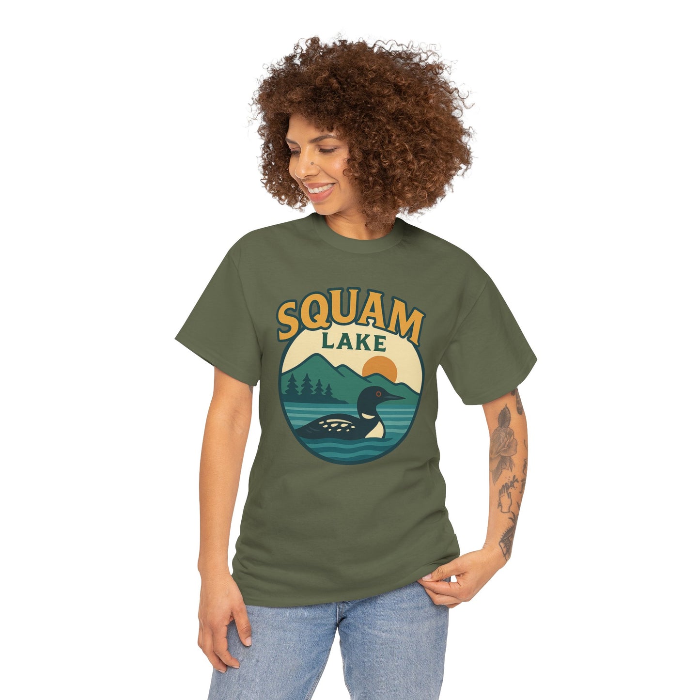Squam Lake Graphic Tee | Unisex Heavy Cotton T-Shirt, Nature Lover Gift, Lake Adventure Shirt, Outdoor Apparel, Vintage Lake Design