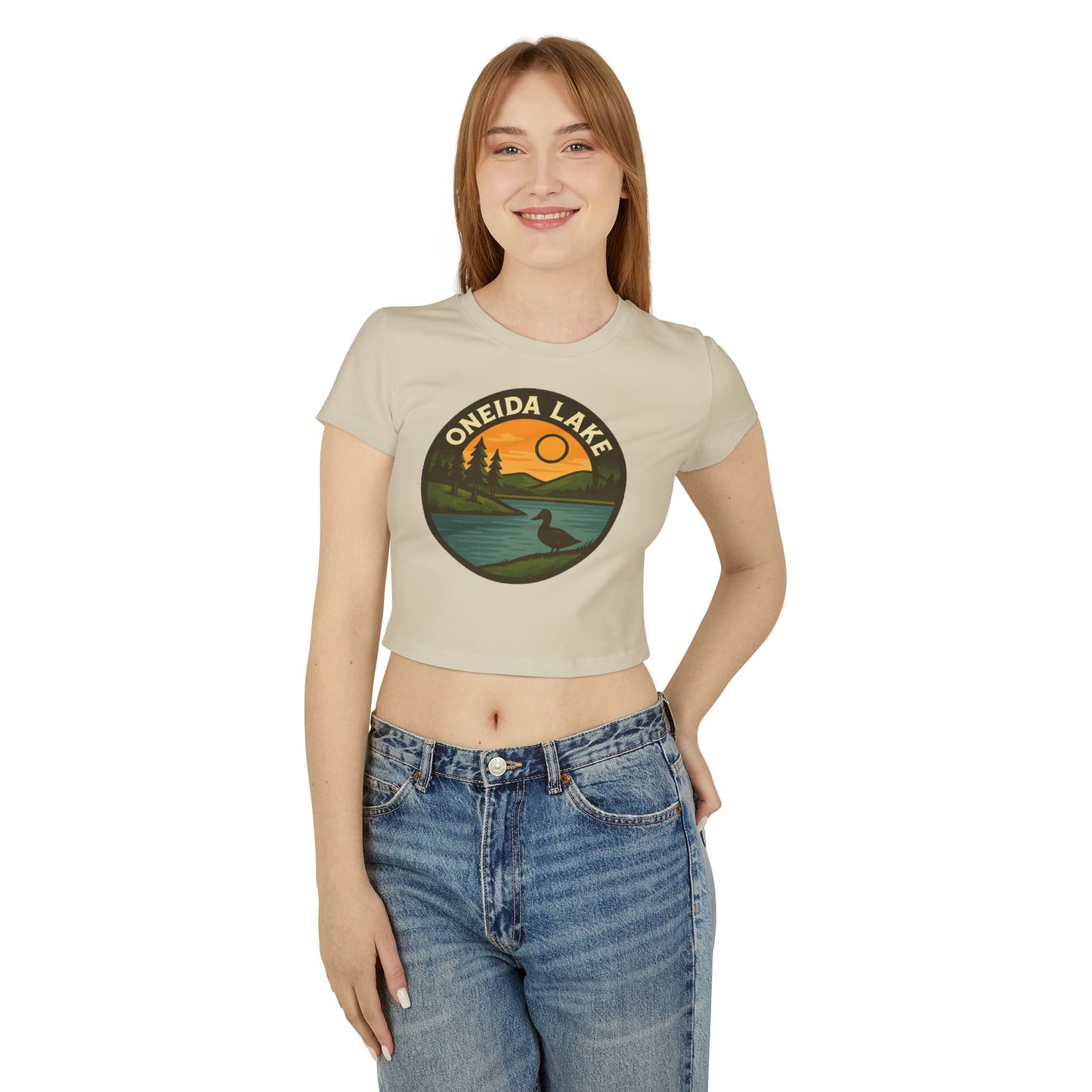 Oneida Lake Women's Baby Tee - Vintage Style, Lake Lover Shirt, Summer Outfit, Nature Lover Gift, Travel-Inspired Top