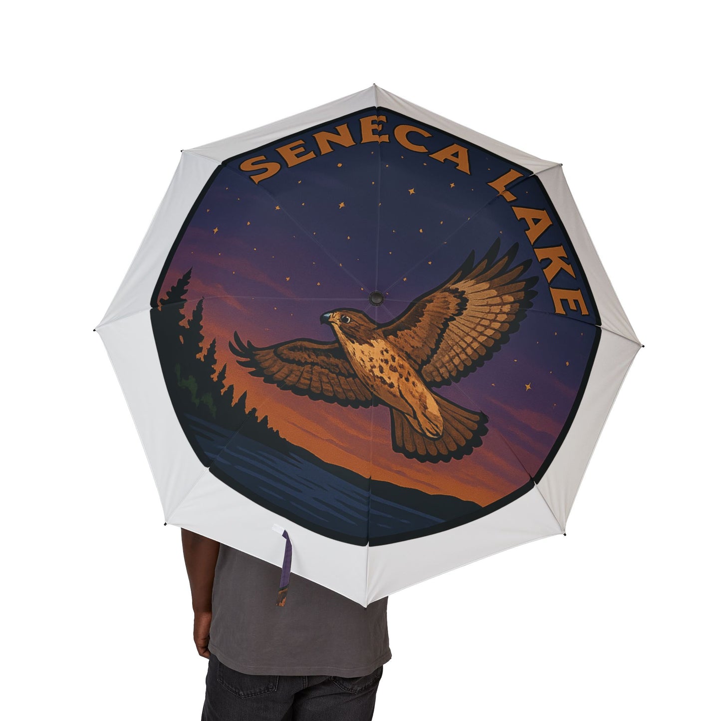 Seneca Lake Semi-Automatic Foldable Umbrella, Travel Umbrella, Outdoor Gear, Gifts for Nature Lovers, Rainy Day Essential