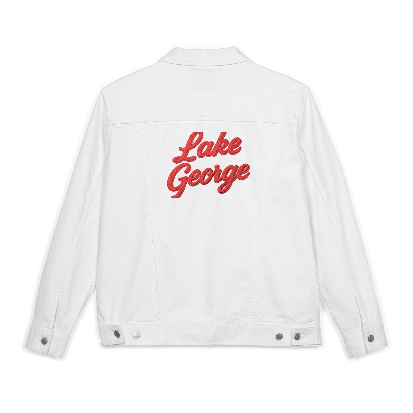 Lake George Unisex Embroidered Denim Jacket - Trendy Fall Fashion, Casual Layering, Everyday Wear, Stylish Gift, Unique Statement Piece