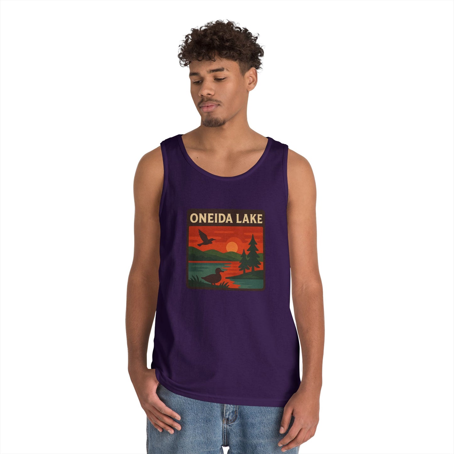 Oneida Lake Vintage Unisex Heavy Cotton Tank Top, Summer Shirt, Lake Apparel, Outdoor Activity, Gift for Nature Lovers