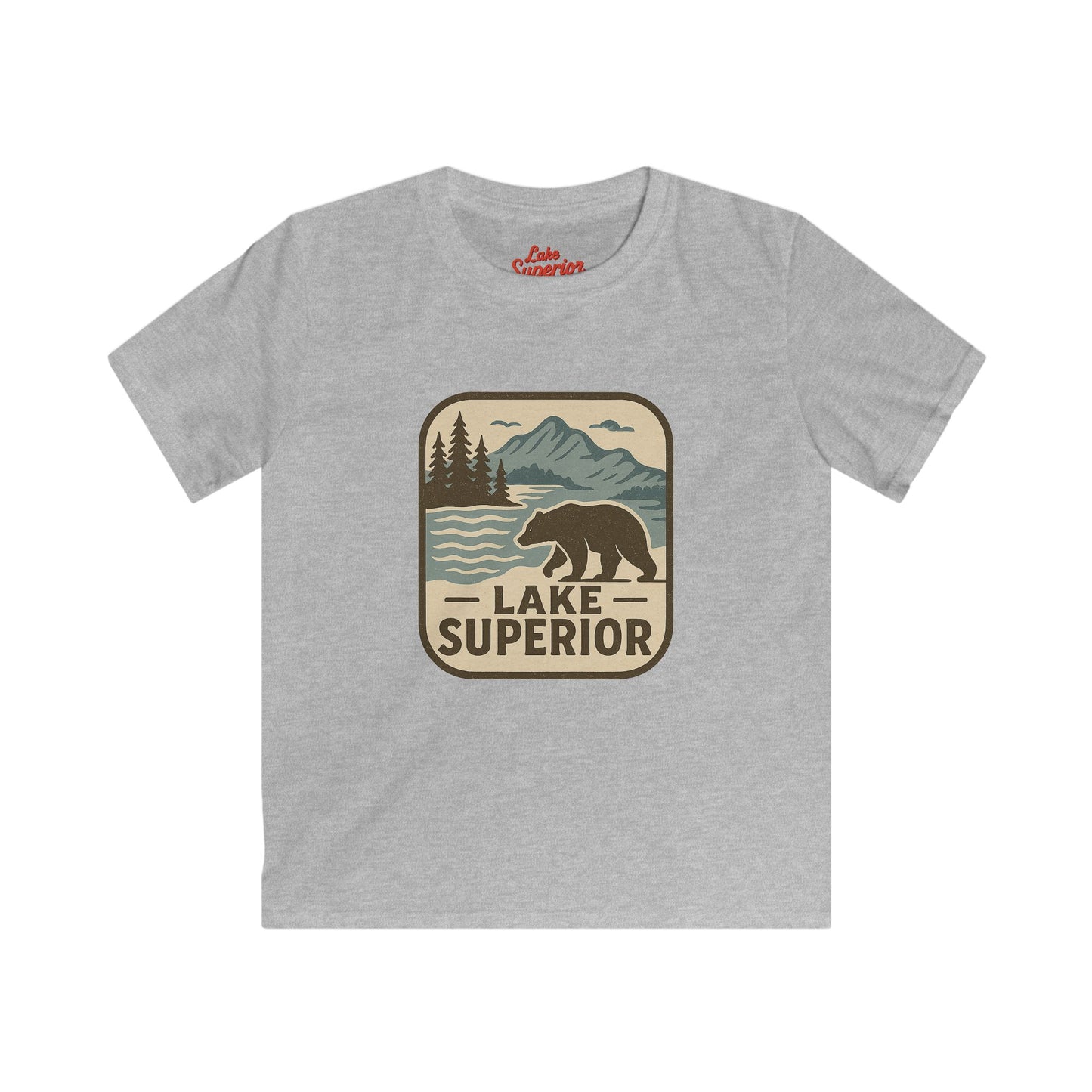 Lake Superior Kids Tee, Softstyle T-Shirt for Children, Summer Adventure Shirt, Lake House Gift, Outdoor Fun Apparel
