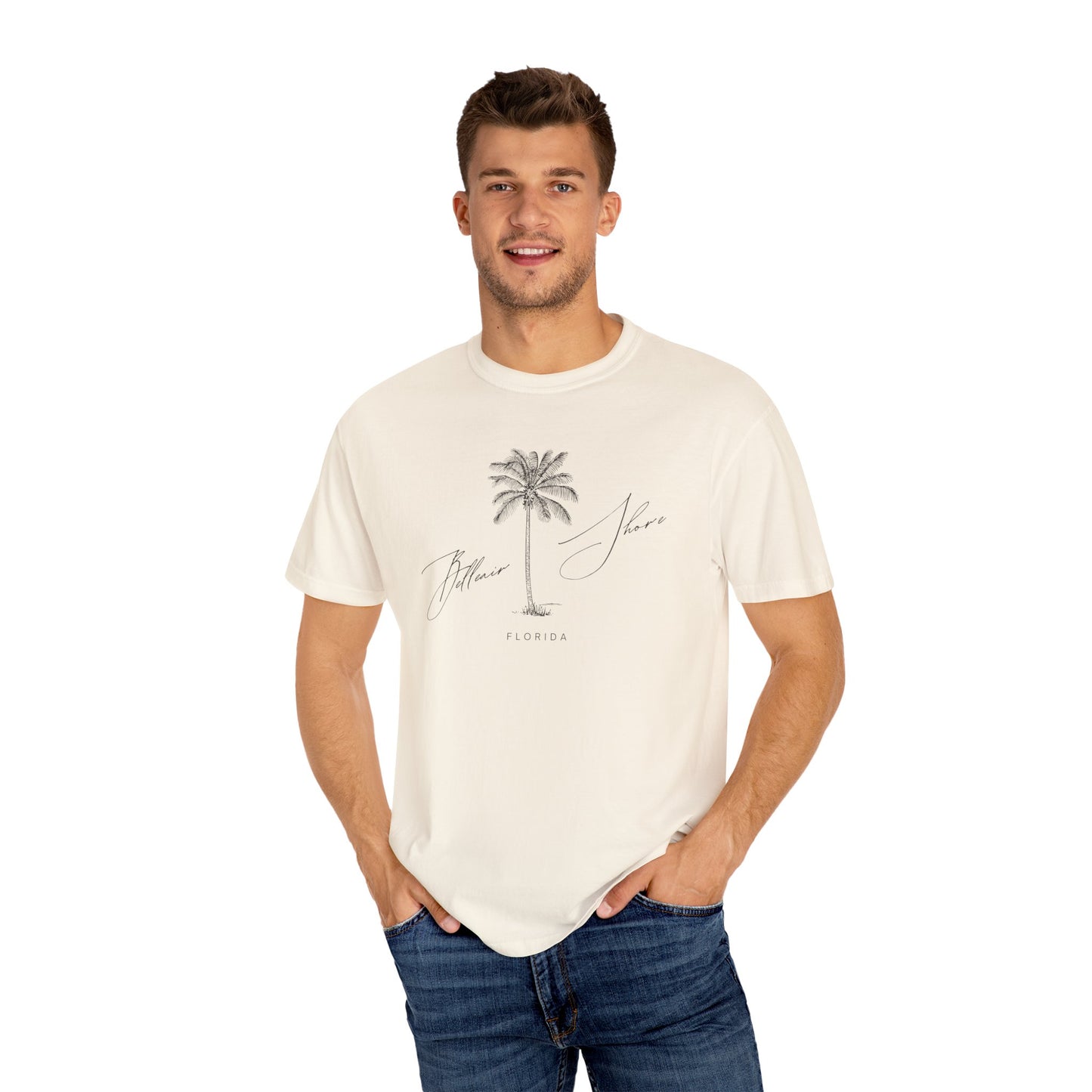 Belleair Shore Chill Vibes Palm Tree Tee - Unisex Garment-Dyed T-shirt for Beach Lovers, Summer Outings, Casual Wear, Gifts for Him/Her