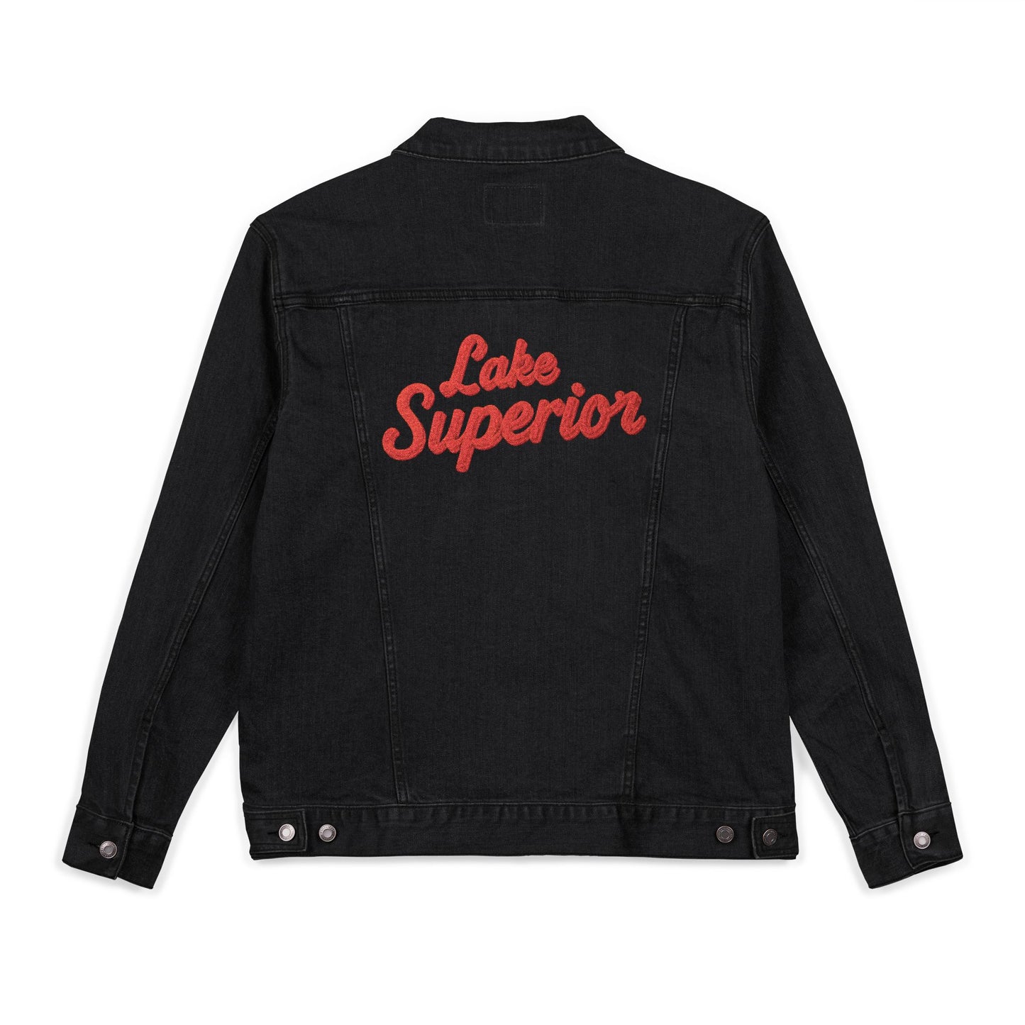 Lake Superior Unisex Embroidered Denim Jacket - Trendy Fall Fashion, Casual Layering, Everyday Wear, Stylish Gift, Unique Statement Piece