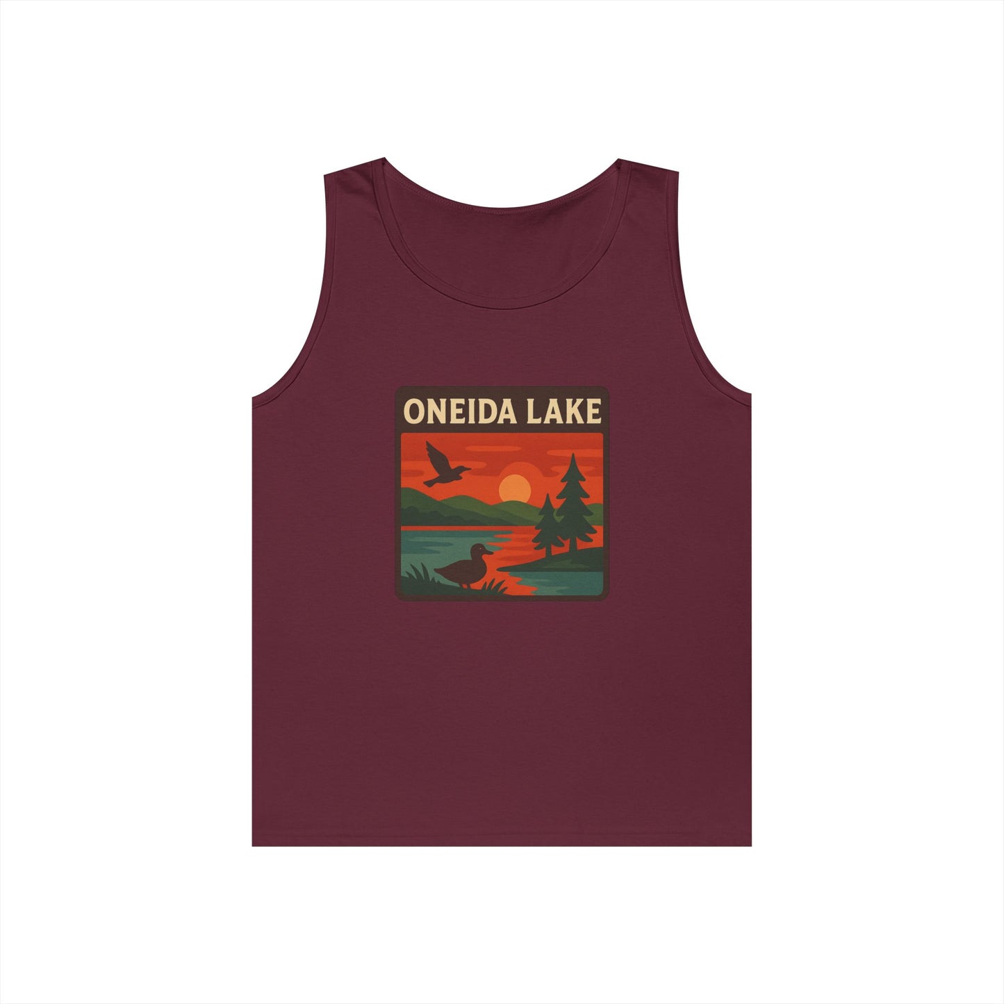 Oneida Lake Vintage Unisex Heavy Cotton Tank Top, Summer Shirt, Lake Apparel, Outdoor Activity, Gift for Nature Lovers