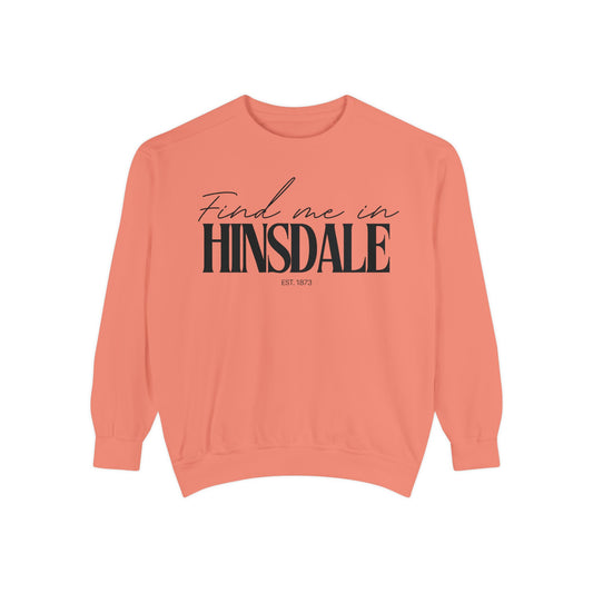 Hinsdale Cozy Sweatshirt, Unisex Garment-Dyed Crew, Casual Wear, Gift for Friends, Fall Fashion, Lounge Style