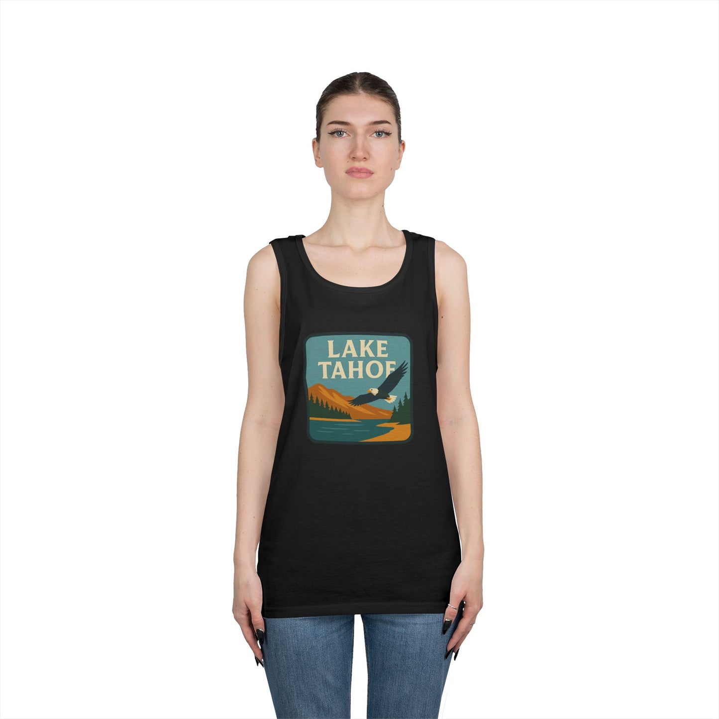 Lake Tahoe Vintage Unisex Heavy Cotton Tank Top, Summer Shirt, Lake Apparel, Outdoor Activity, Gift for Nature Lovers