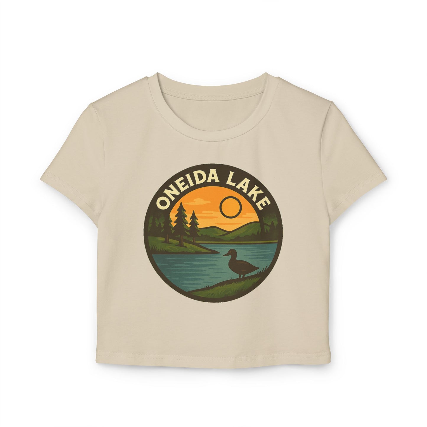Oneida Lake Women's Baby Tee - Vintage Style, Lake Lover Shirt, Summer Outfit, Nature Lover Gift, Travel-Inspired Top