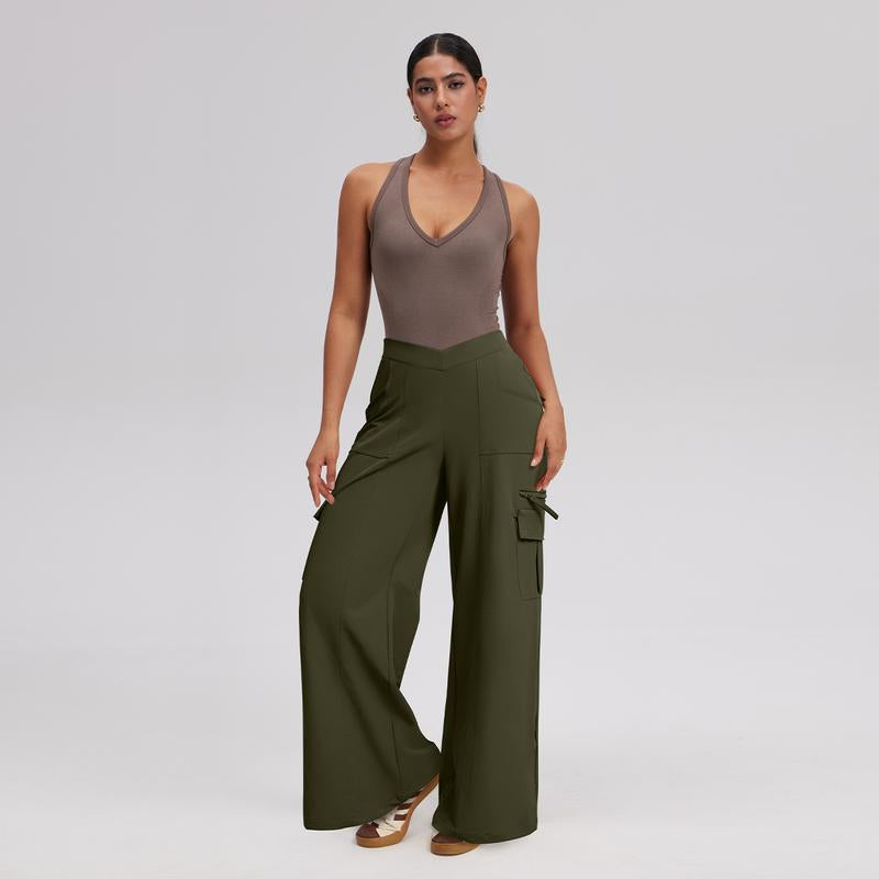 Oqqfitness Womenswear Cargo Pants High Waisted Casual Maxi Pants Minimalist Wideleg Y2K Baggy Streetwear with 6 Pockets Bottom