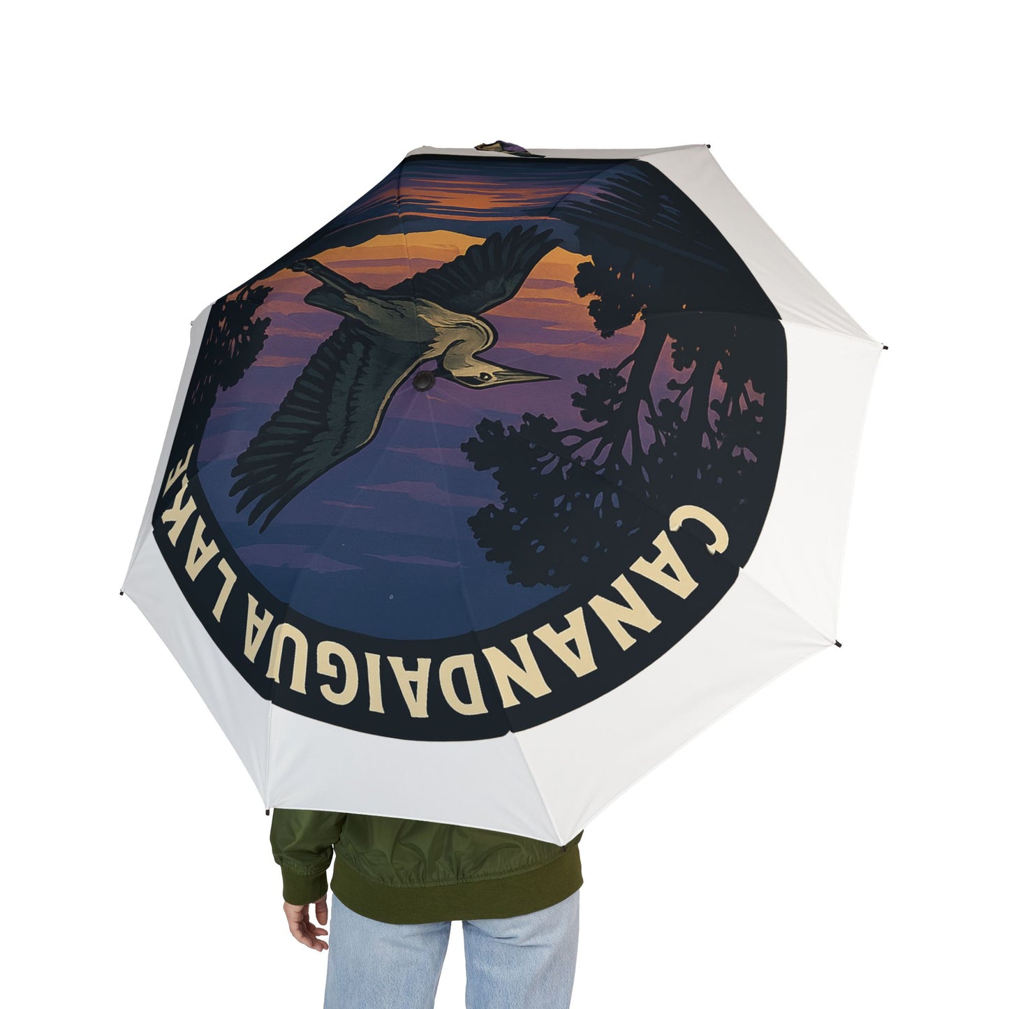 Canandaigua Lake Semi-Automatic Foldable Umbrella, Travel Umbrella, Outdoor Gear, Gifts for Nature Lovers, Rainy Day Essential
