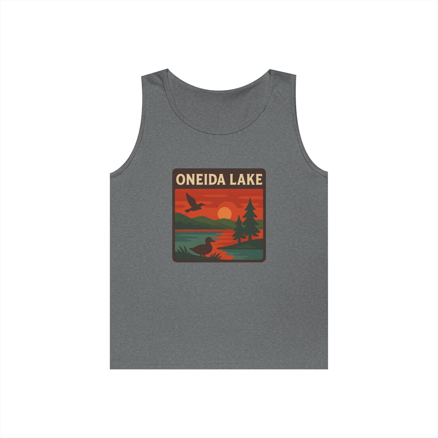 Oneida Lake Vintage Unisex Heavy Cotton Tank Top, Summer Shirt, Lake Apparel, Outdoor Activity, Gift for Nature Lovers