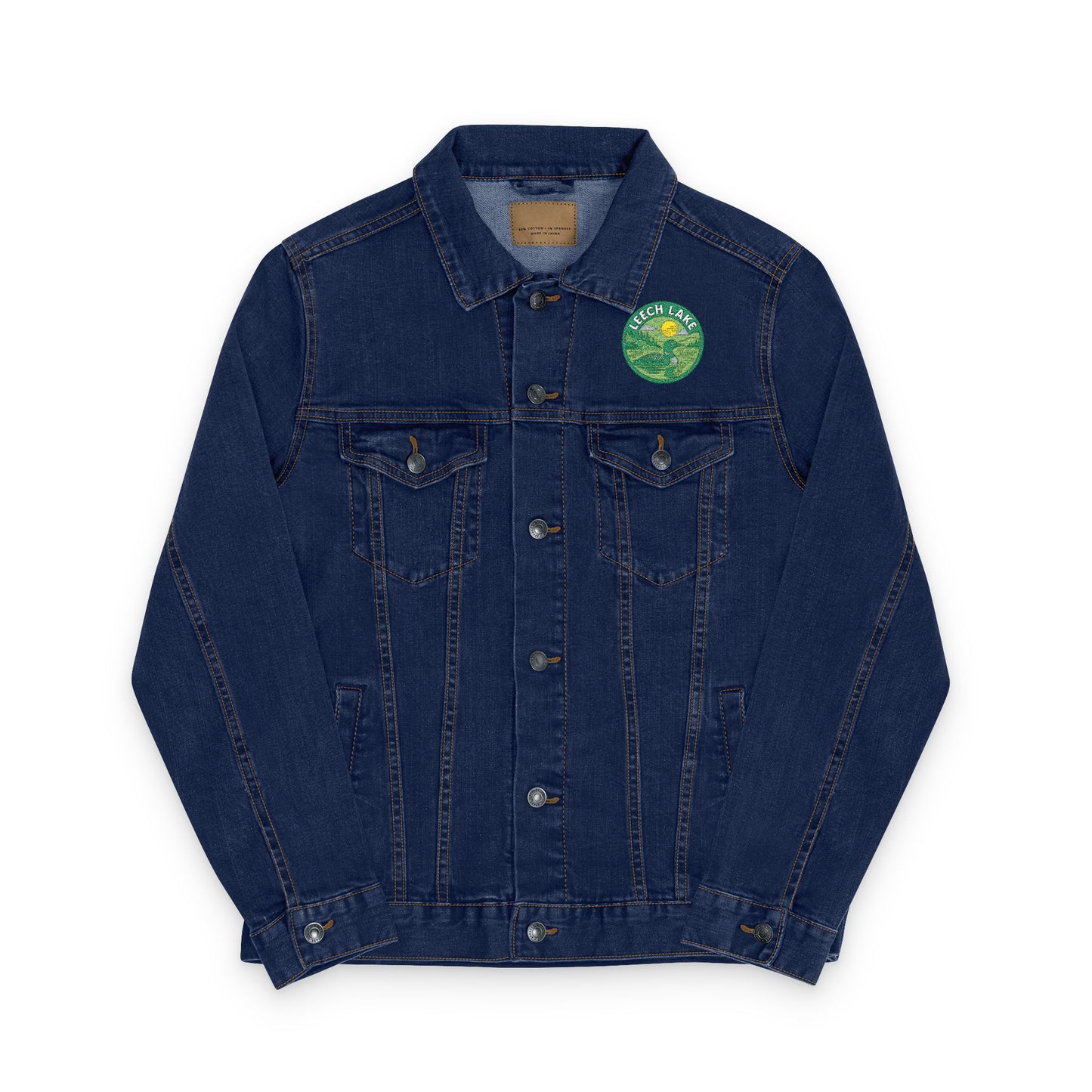 Leech Lake Unisex Embroidered Denim Jacket - Trendy Fall Fashion, Casual Layering, Everyday Wear, Stylish Gift, Unique Statement Piece