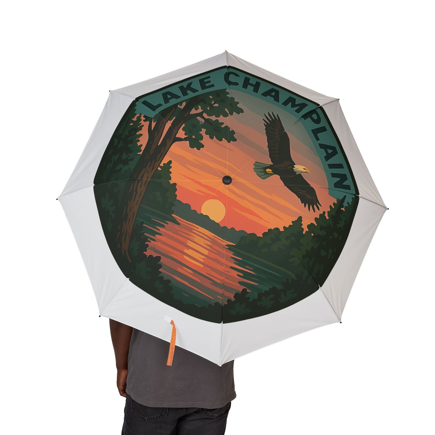 Lake Champlain Semi-Automatic Foldable Umbrella, Travel Umbrella, Outdoor Gear, Gifts for Nature Lovers, Rainy Day Essential