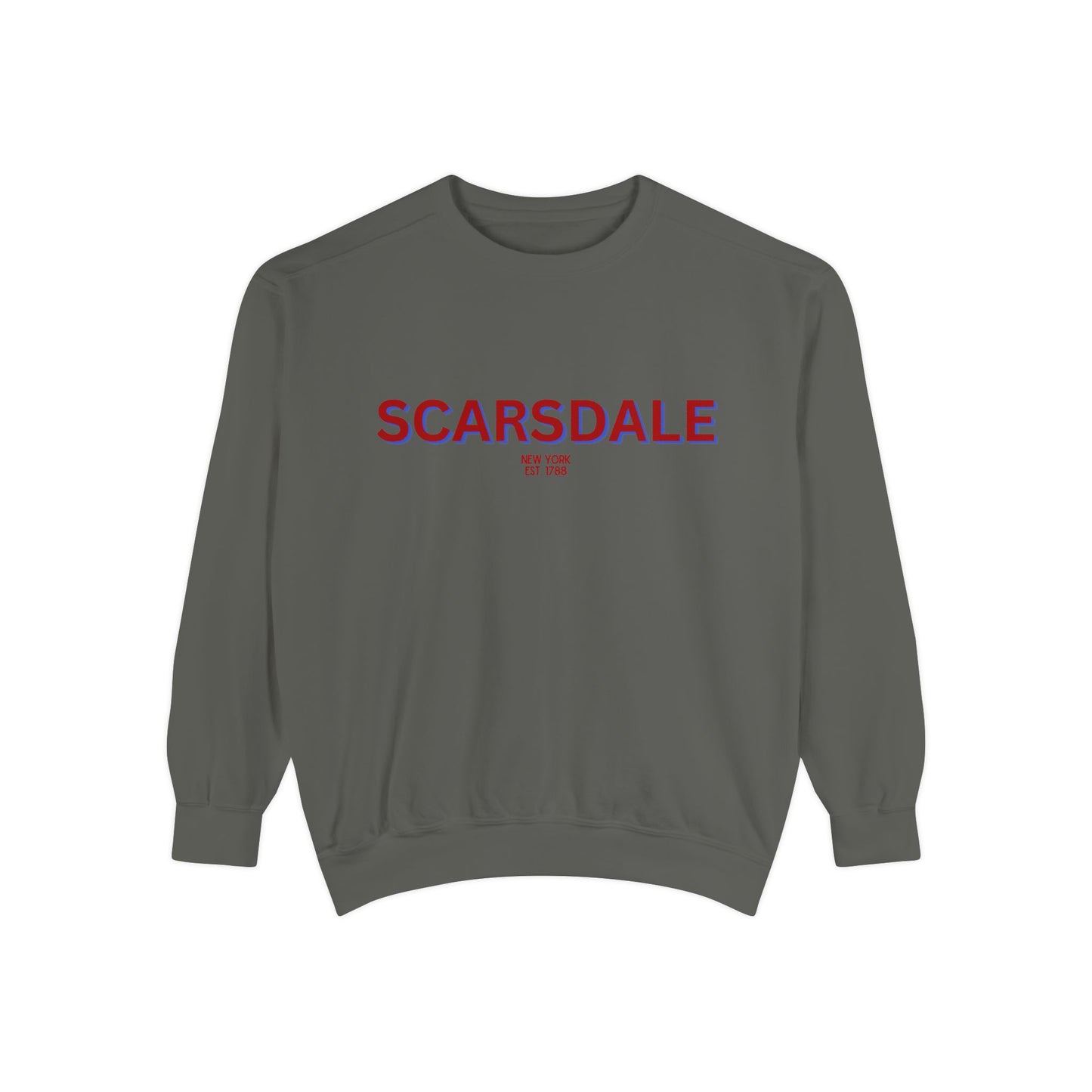 Scarsdale Cozy Sweatshirt, Unisex Garment-Dyed Crew, Casual Wear, Gift for Friends, Fall Fashion, Lounge Style