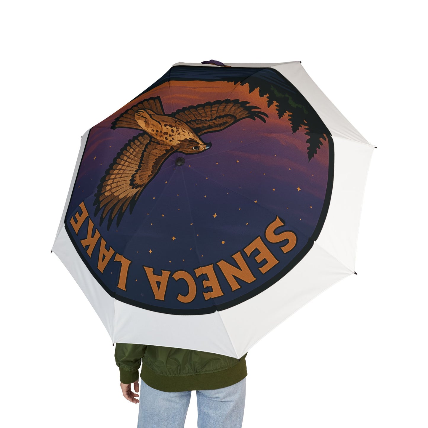 Seneca Lake Semi-Automatic Foldable Umbrella, Travel Umbrella, Outdoor Gear, Gifts for Nature Lovers, Rainy Day Essential