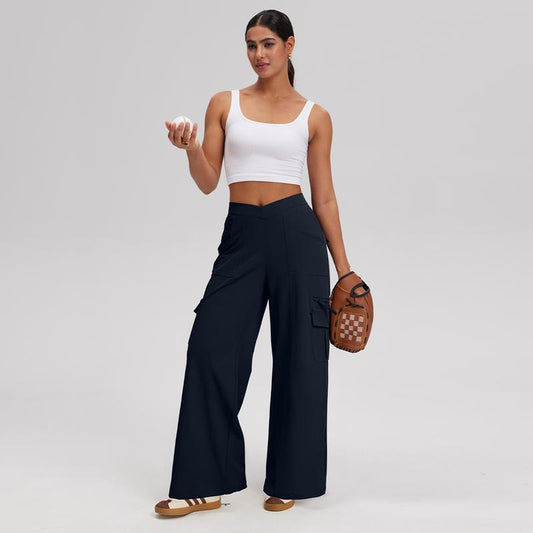 Oqqfitness Womenswear Cargo Pants High Waisted Casual Maxi Pants Minimalist Wideleg Y2K Baggy Streetwear with 6 Pockets Bottom