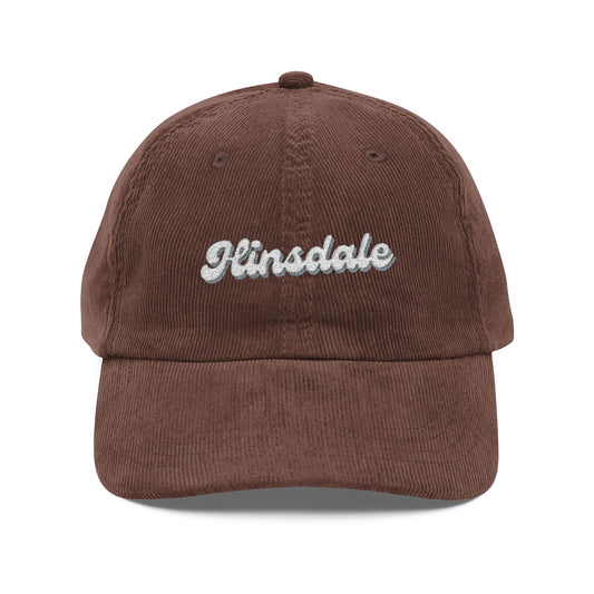 Hinsdale Vintage Corduroy Cap, Retro Fashion Hat, Cool Embroidered Cap, Casual Summer Accessory, Gift for Trendsetters