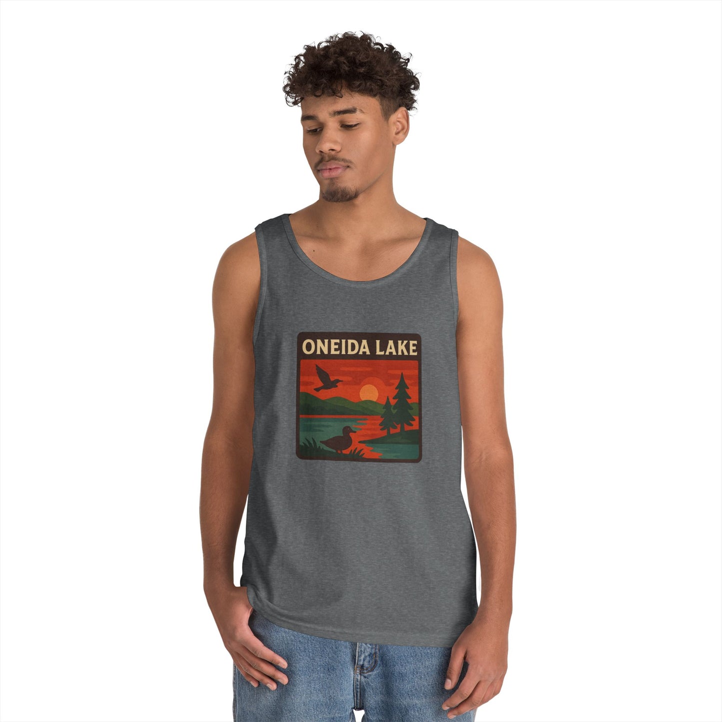 Oneida Lake Vintage Unisex Heavy Cotton Tank Top, Summer Shirt, Lake Apparel, Outdoor Activity, Gift for Nature Lovers