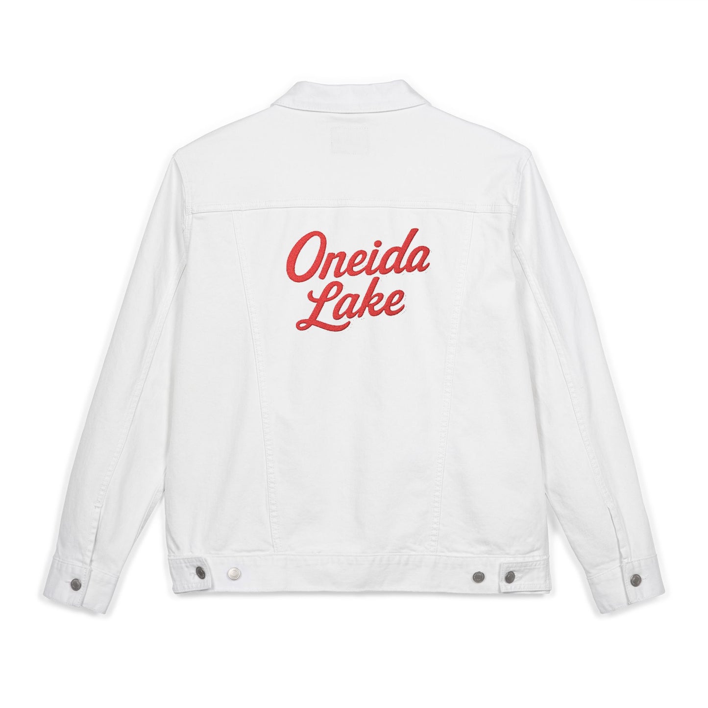 Oneida Lake Unisex Embroidered Denim Jacket - Trendy Fall Fashion, Casual Layering, Everyday Wear, Stylish Gift, Unique Statement Piece