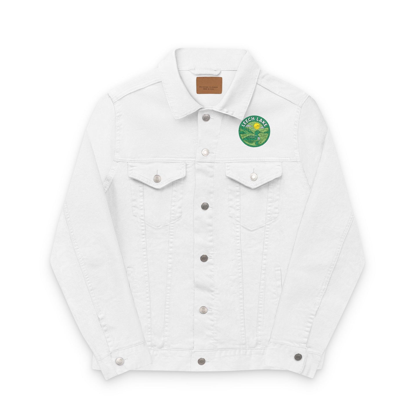 Leech Lake Unisex Embroidered Denim Jacket - Trendy Fall Fashion, Casual Layering, Everyday Wear, Stylish Gift, Unique Statement Piece