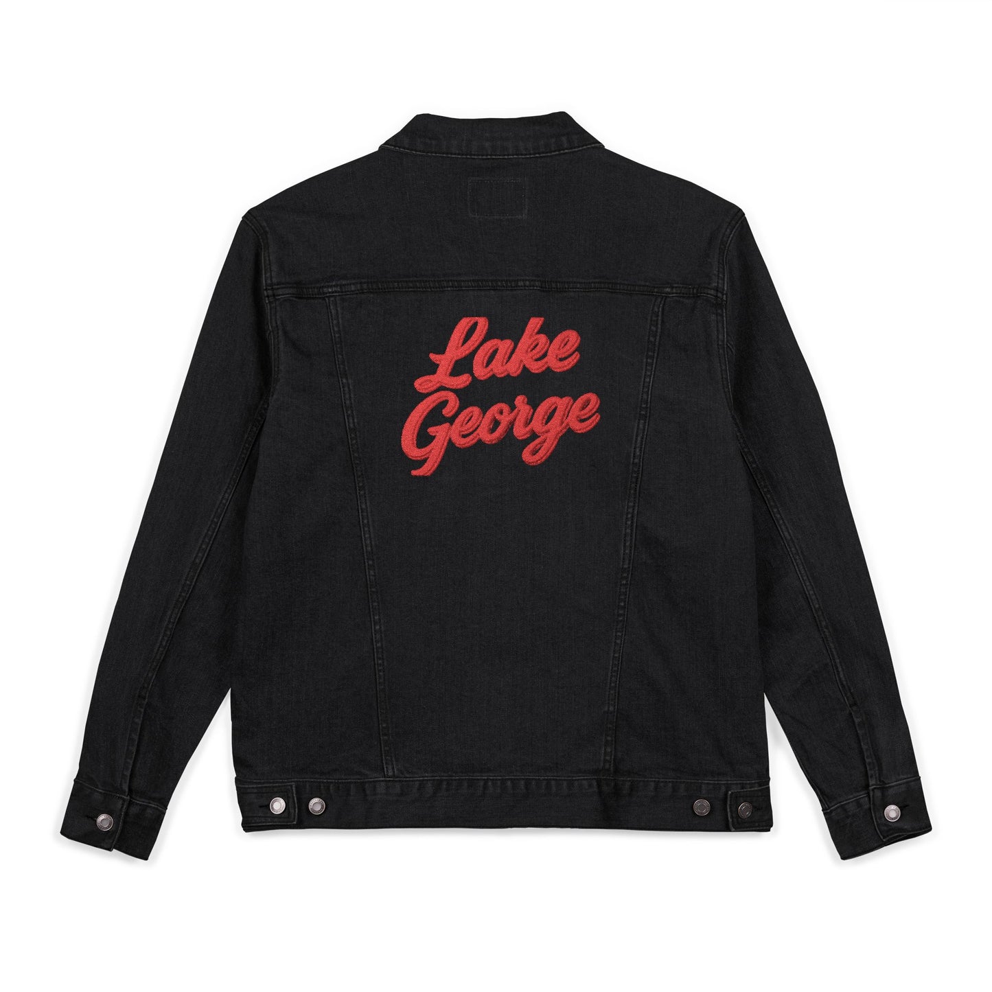 Lake George Unisex Embroidered Denim Jacket - Trendy Fall Fashion, Casual Layering, Everyday Wear, Stylish Gift, Unique Statement Piece