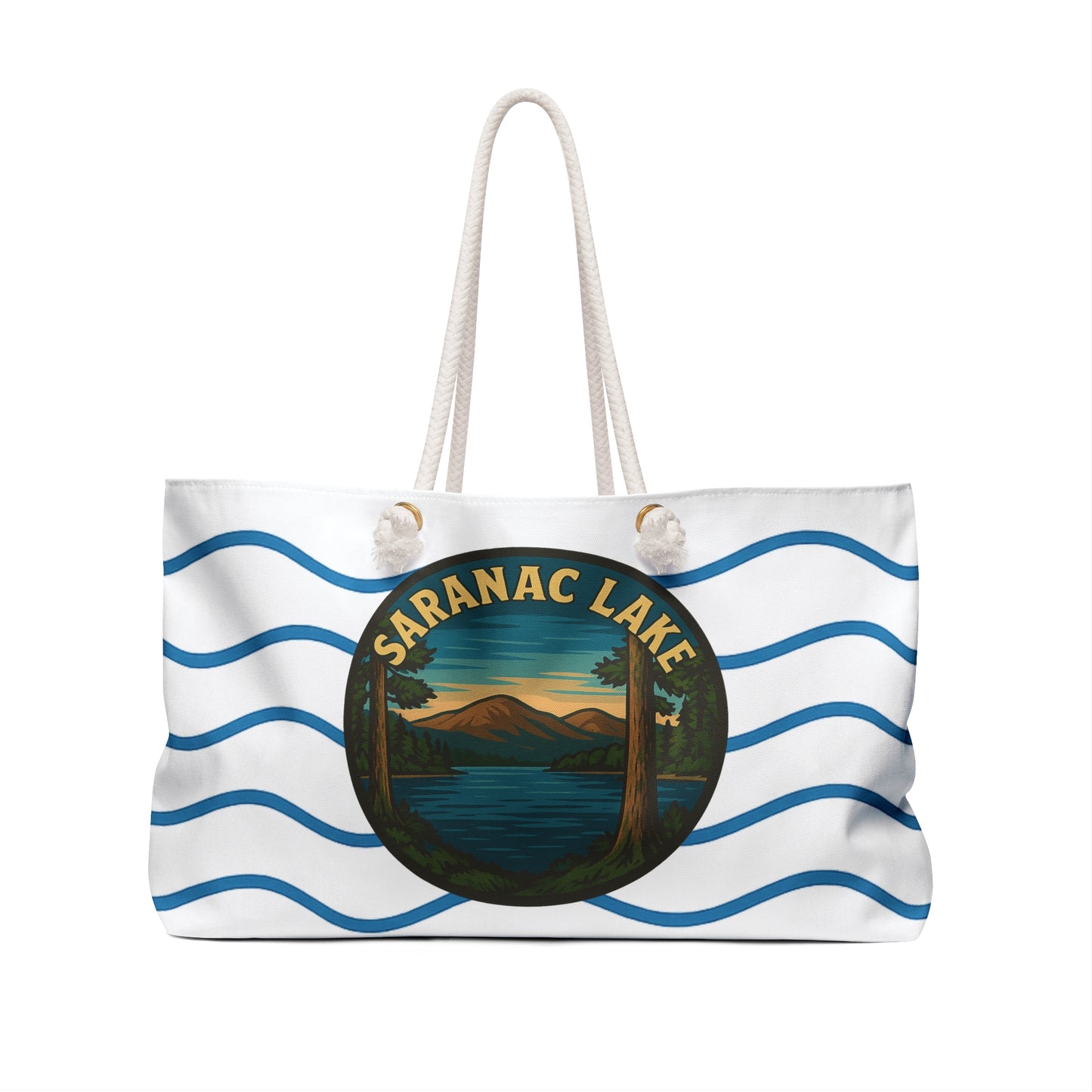 Saranac Lake Weekender Bag White | Travel Tote, Beach Bag, Vacation Essentials, Escape Bag, Lake Life Carryall