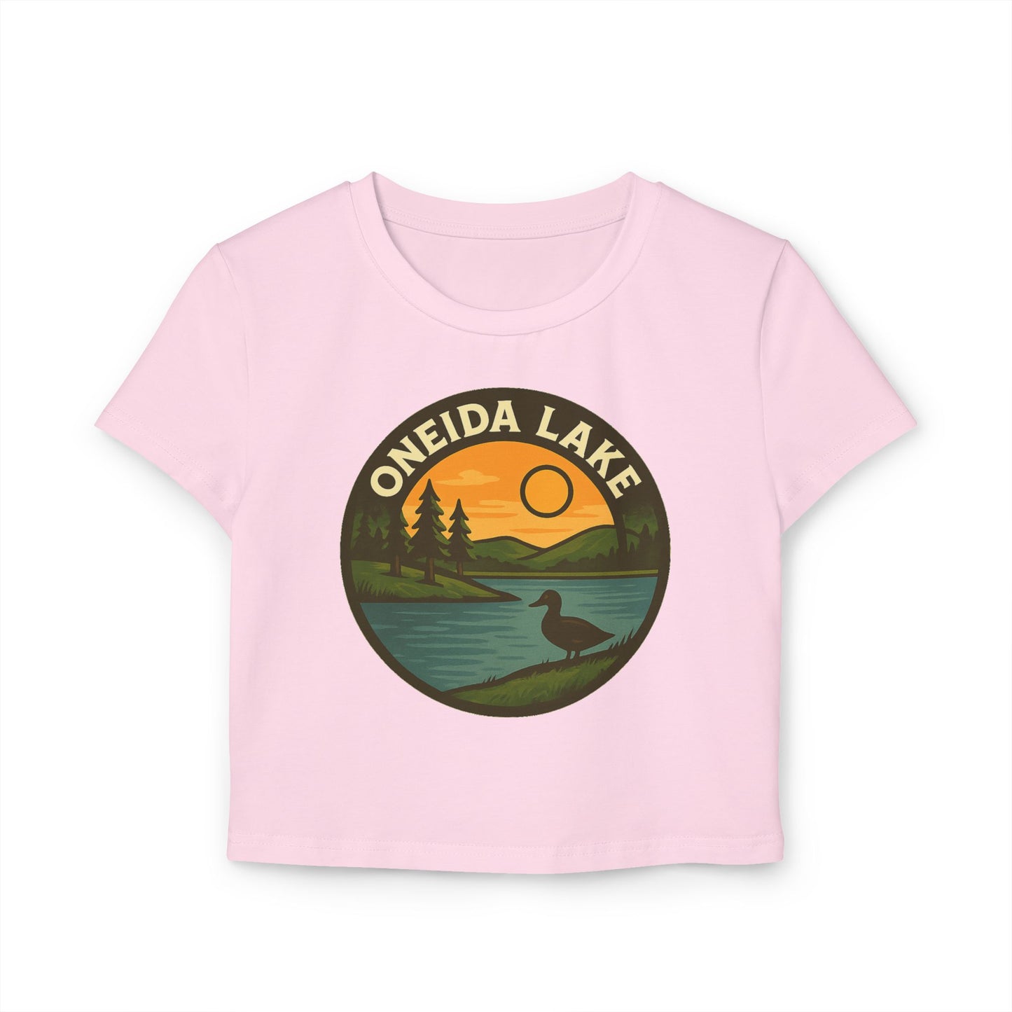 Oneida Lake Women's Baby Tee - Vintage Style, Lake Lover Shirt, Summer Outfit, Nature Lover Gift, Travel-Inspired Top