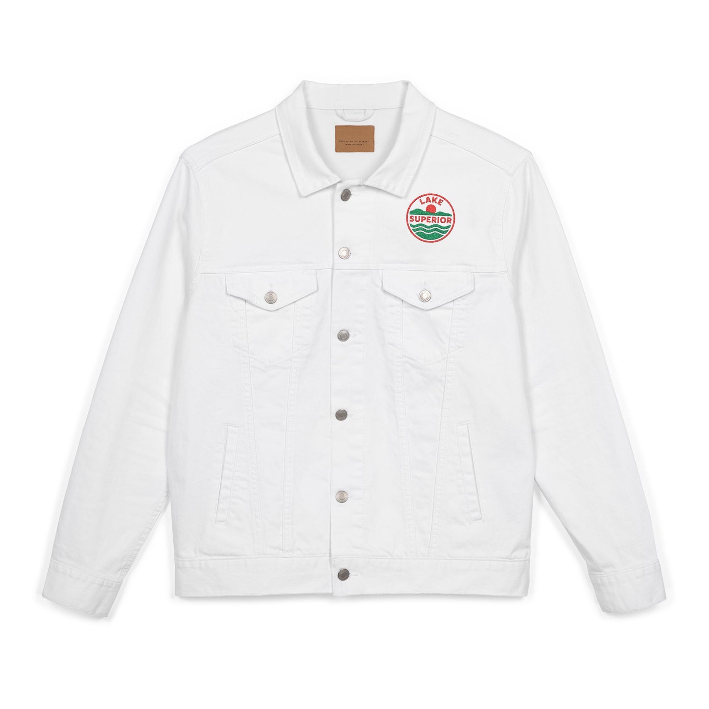 Lake Superior Unisex Embroidered Denim Jacket - Trendy Fall Fashion, Casual Layering, Everyday Wear, Stylish Gift, Unique Statement Piece