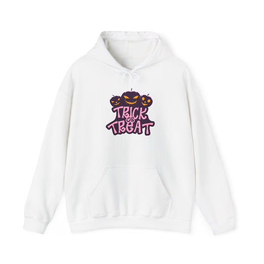 Halloween Trick or Treat Hoodie, Cozy Unisex Sweatshirt, Perfect for Fall Celebrations, Spooky Season Apparel, Gift for Halloween Lovers