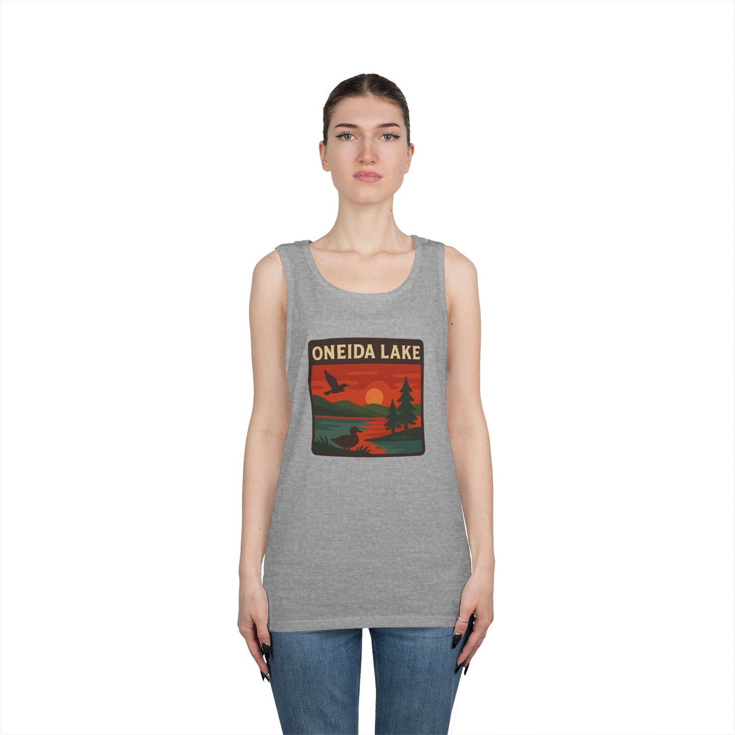 Oneida Lake Vintage Unisex Heavy Cotton Tank Top, Summer Shirt, Lake Apparel, Outdoor Activity, Gift for Nature Lovers