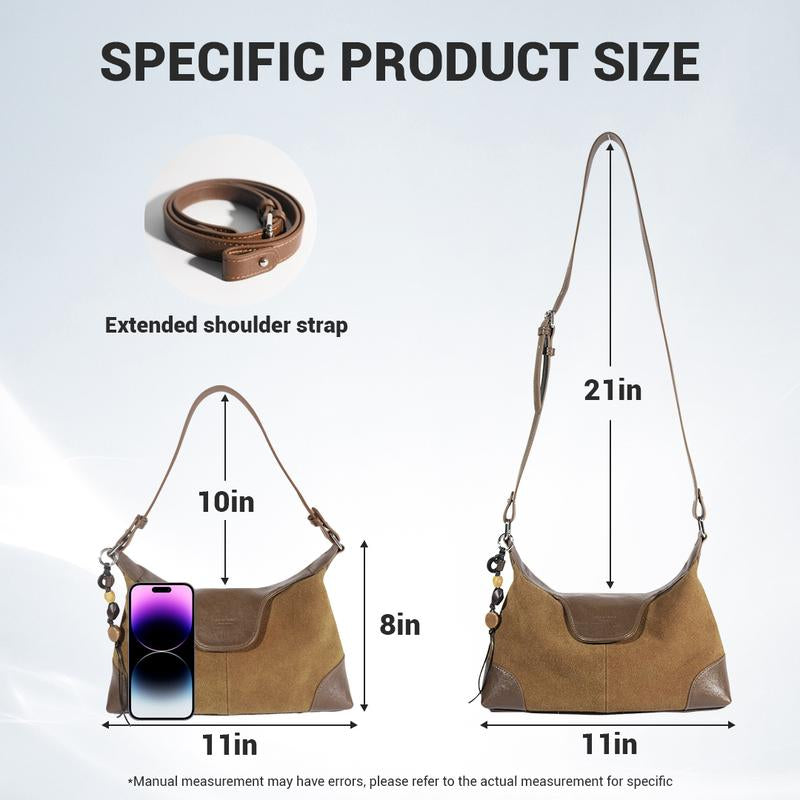 Stylish Hobo Bag with Premium Nubuck Leather Adjustable Strap - Gold and Brown Colorblock Design