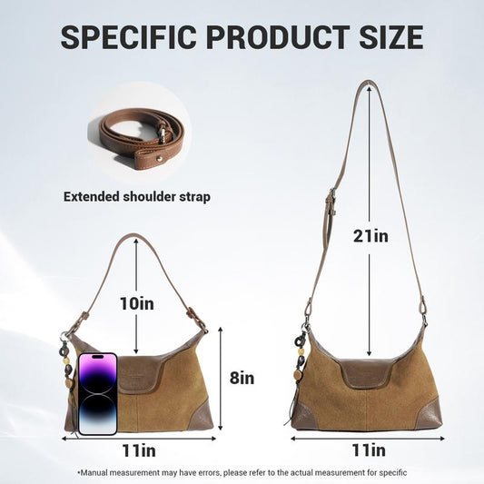 Stylish Hobo Bag with Premium Nubuck Leather Adjustable Strap - Gold and Brown Colorblock Design
