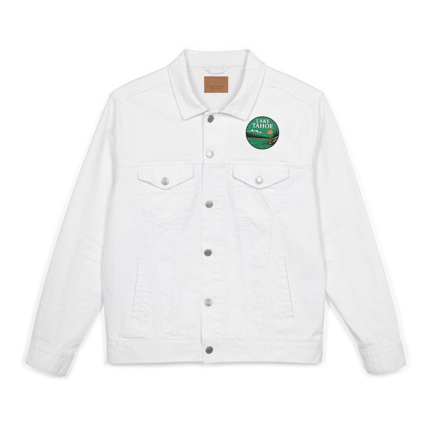 Lake Tahoe Unisex Embroidered Denim Jacket - Trendy Fall Fashion, Casual Layering, Everyday Wear, Stylish Gift, Unique Statement Piece