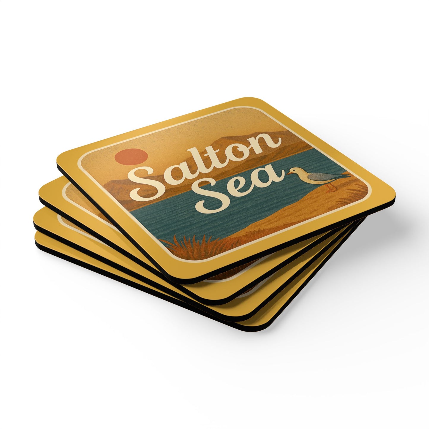 Salton Sea Rustic Cork Coaster Set, Nature Decor, Coasters, Cabin Decor, Gift for Homeowners, Scenic Coasters