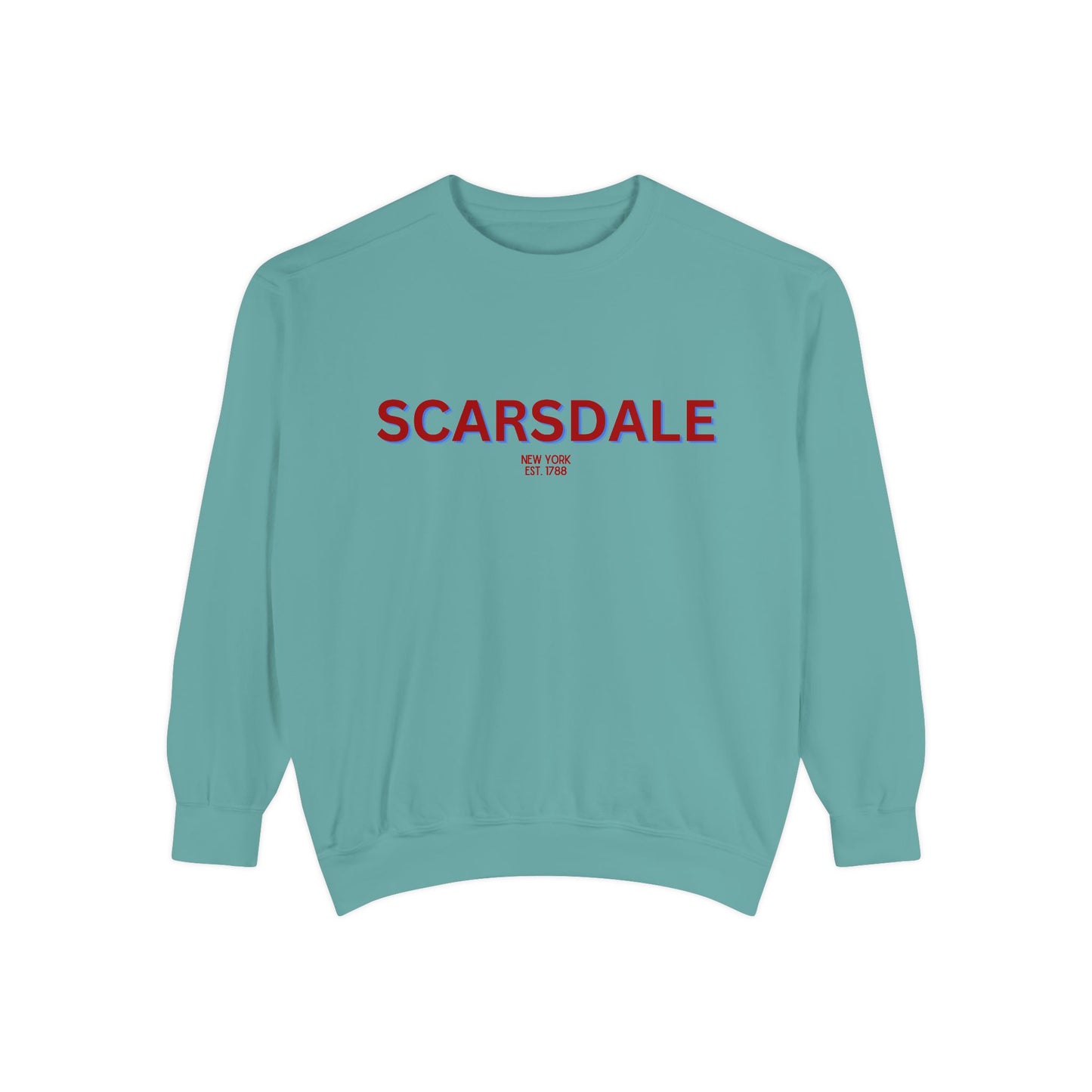Scarsdale Cozy Sweatshirt, Unisex Garment-Dyed Crew, Casual Wear, Gift for Friends, Fall Fashion, Lounge Style