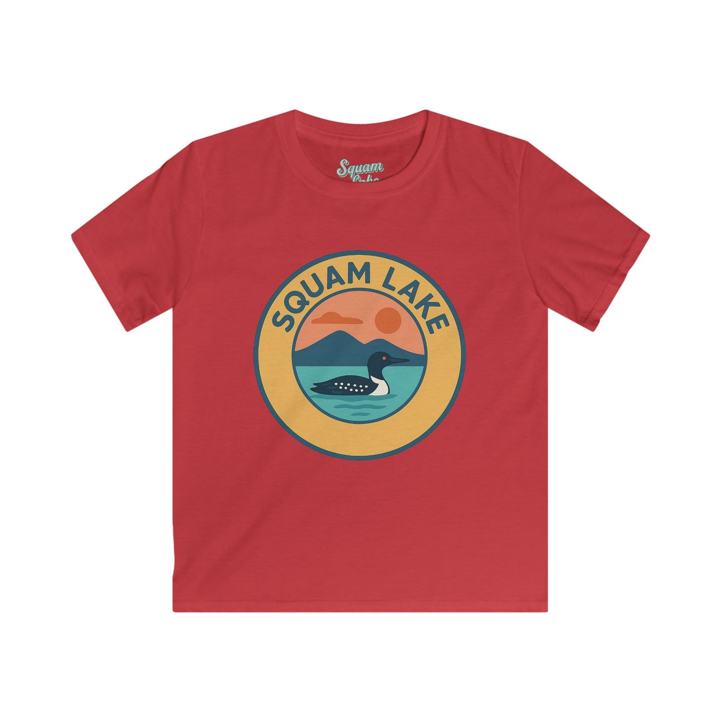 Squam Lake Kids Tee, Softstyle T-Shirt for Children, Summer Adventure Shirt, Lake House Gift, Outdoor Fun Apparel