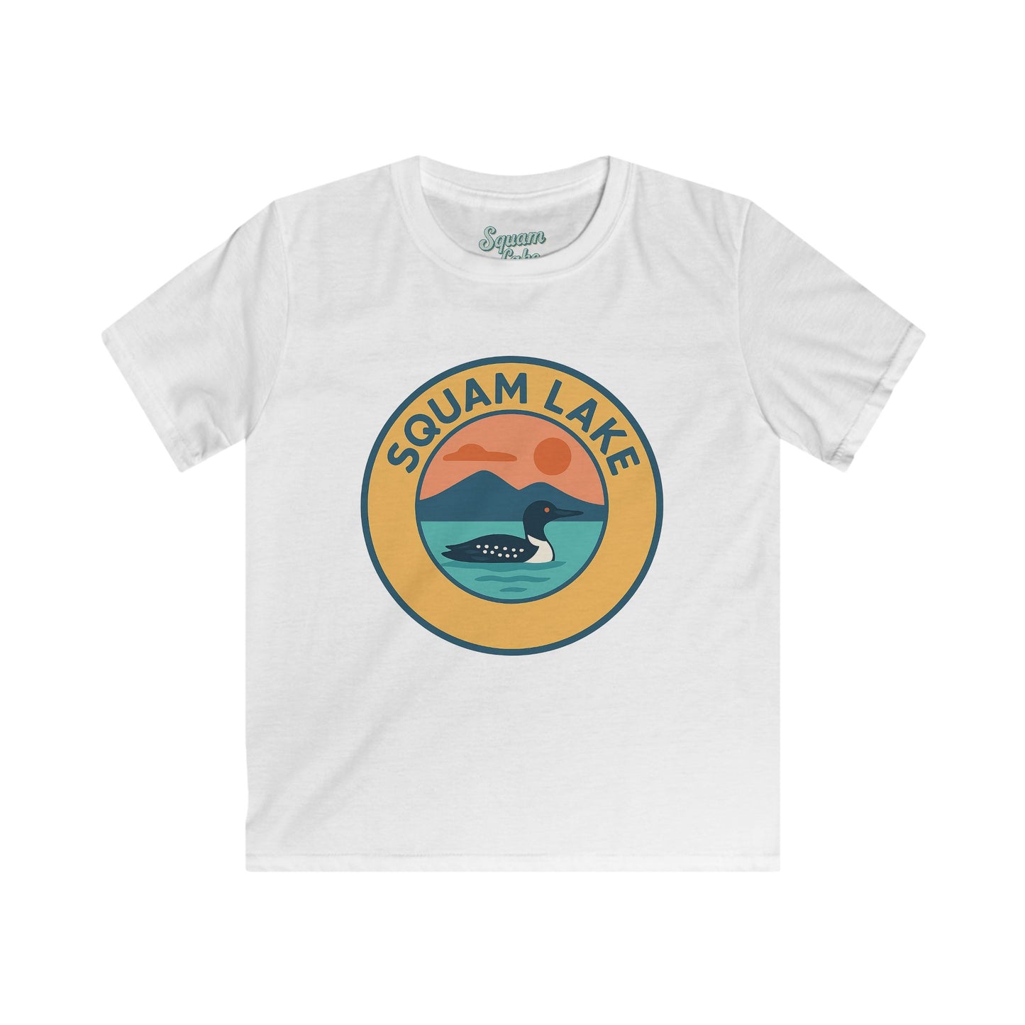 Squam Lake Kids Tee, Softstyle T-Shirt for Children, Summer Adventure Shirt, Lake House Gift, Outdoor Fun Apparel