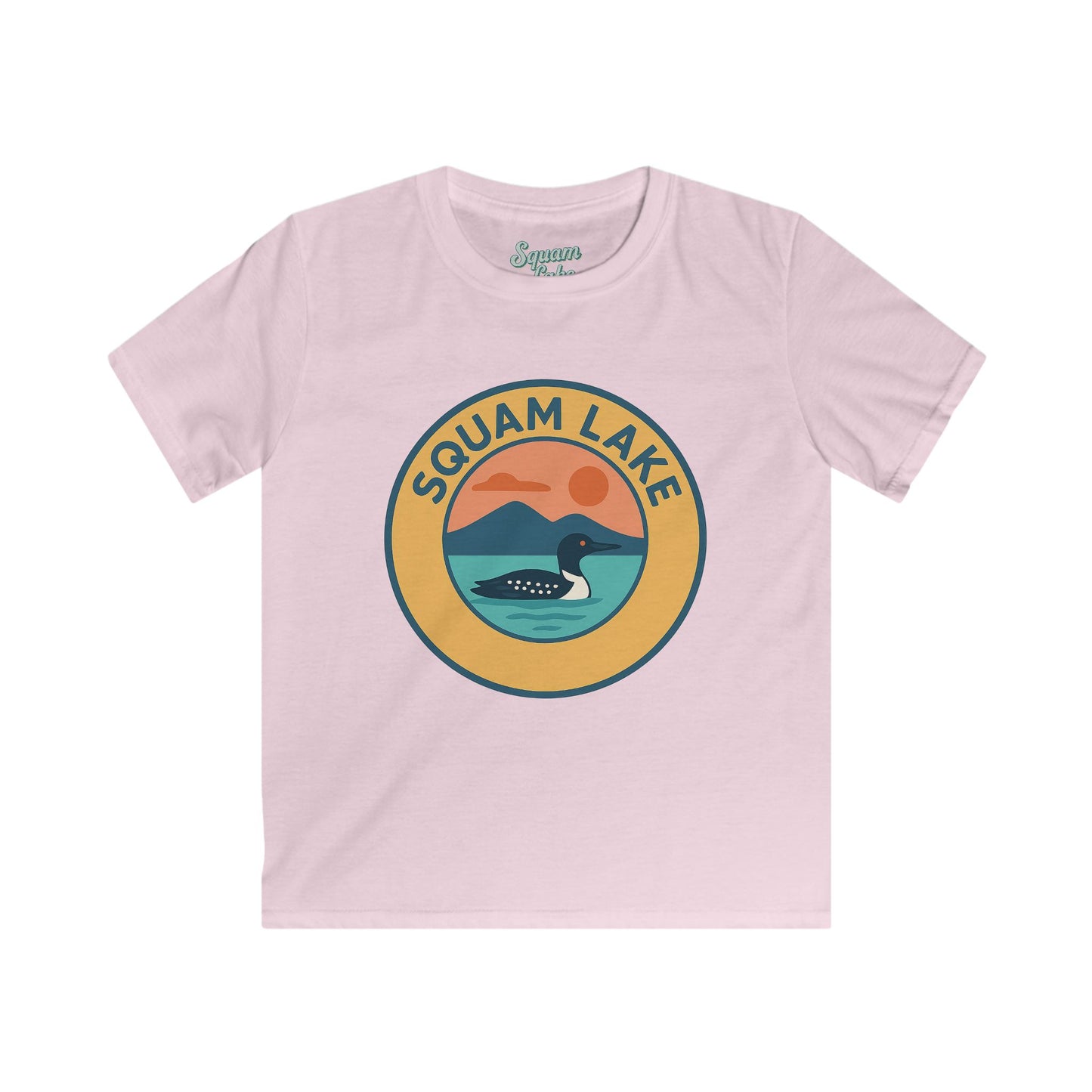Squam Lake Kids Tee, Softstyle T-Shirt for Children, Summer Adventure Shirt, Lake House Gift, Outdoor Fun Apparel