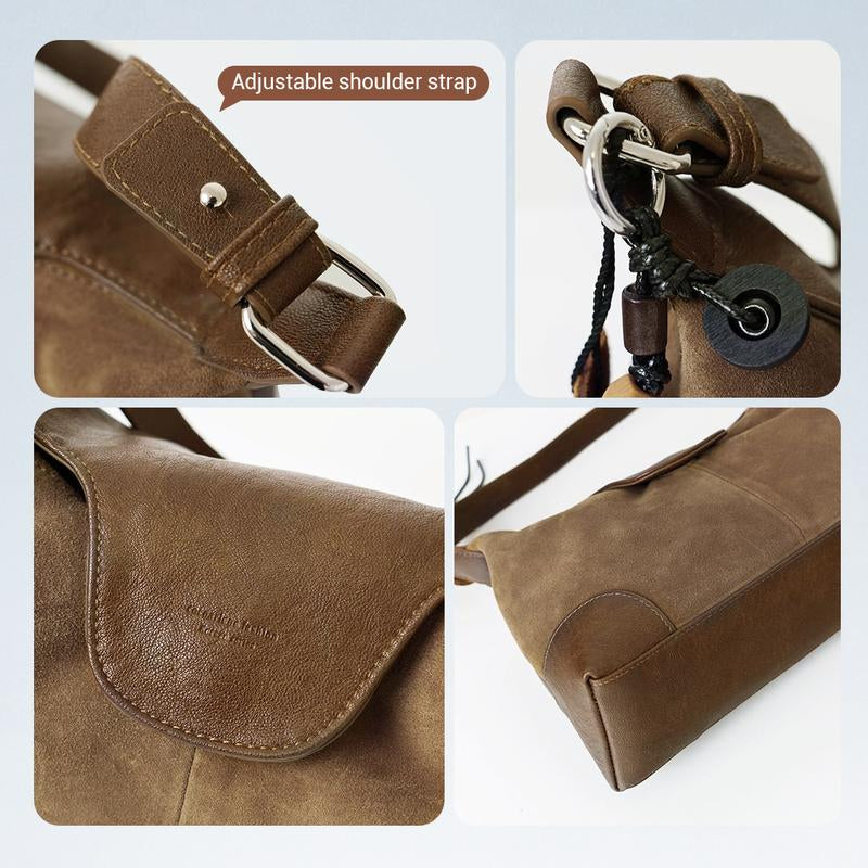 Stylish Hobo Bag with Premium Nubuck Leather Adjustable Strap - Gold and Brown Colorblock Design