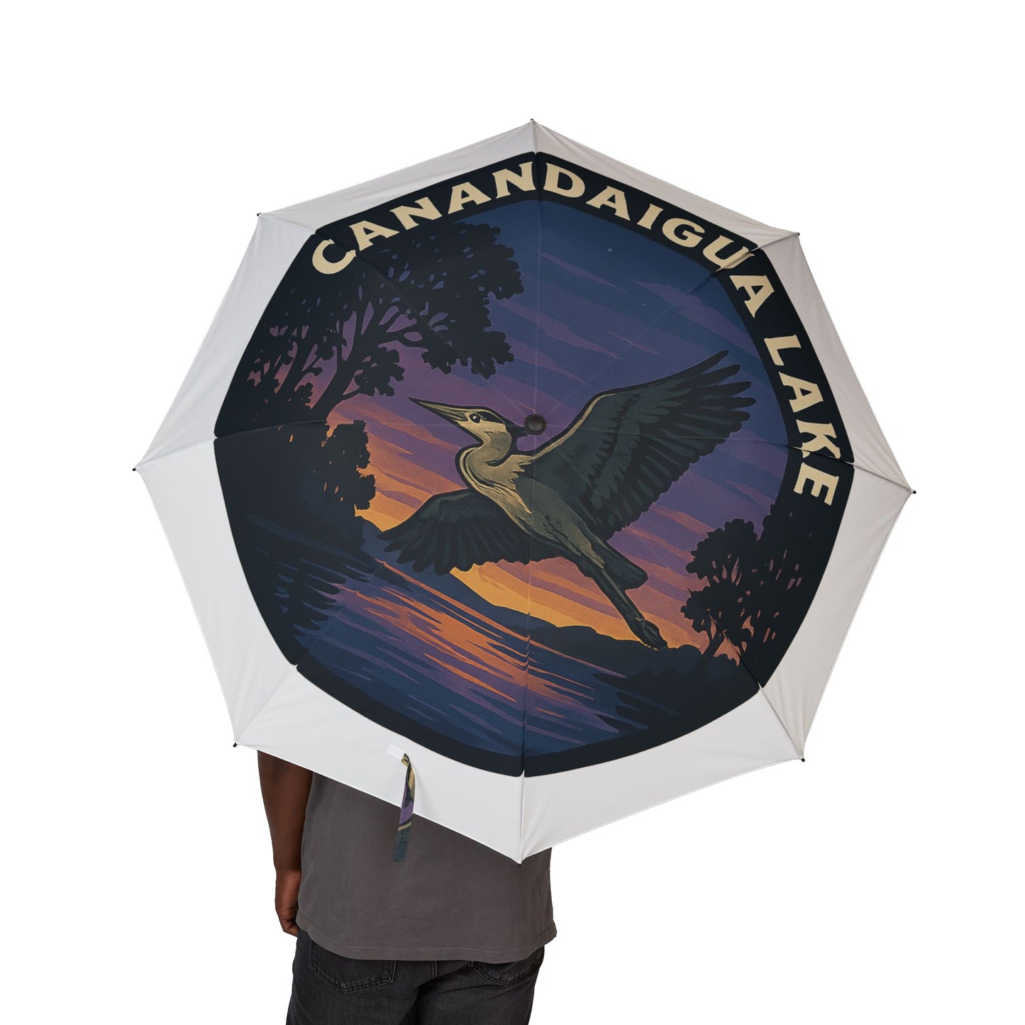 Canandaigua Lake Semi-Automatic Foldable Umbrella, Travel Umbrella, Outdoor Gear, Gifts for Nature Lovers, Rainy Day Essential