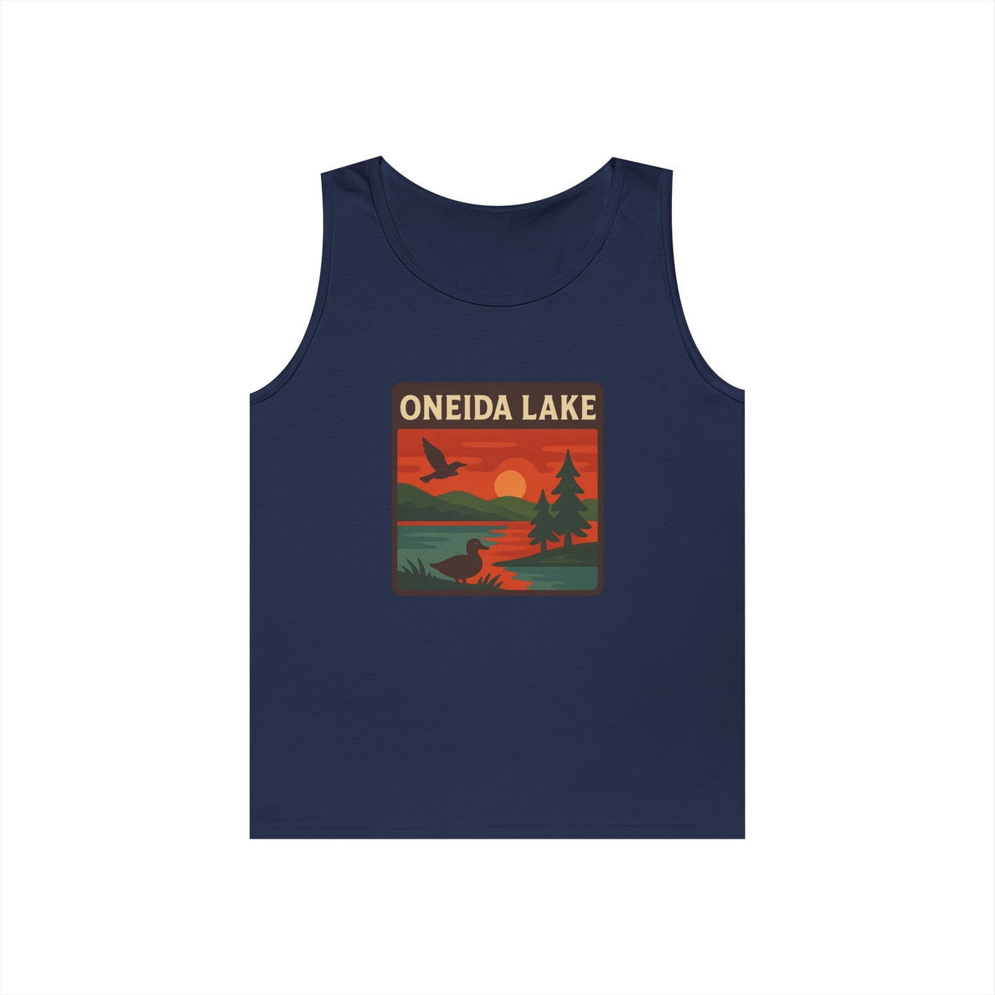 Oneida Lake Vintage Unisex Heavy Cotton Tank Top, Summer Shirt, Lake Apparel, Outdoor Activity, Gift for Nature Lovers