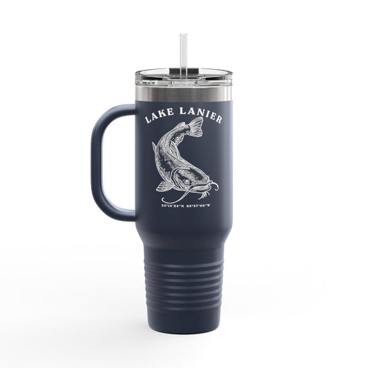 Lake Lanier Insulated Travel Mug, Summer Adventure Cup, Outdoor Coffee Tumbler, Fishing Gift, 40oz Drinkware