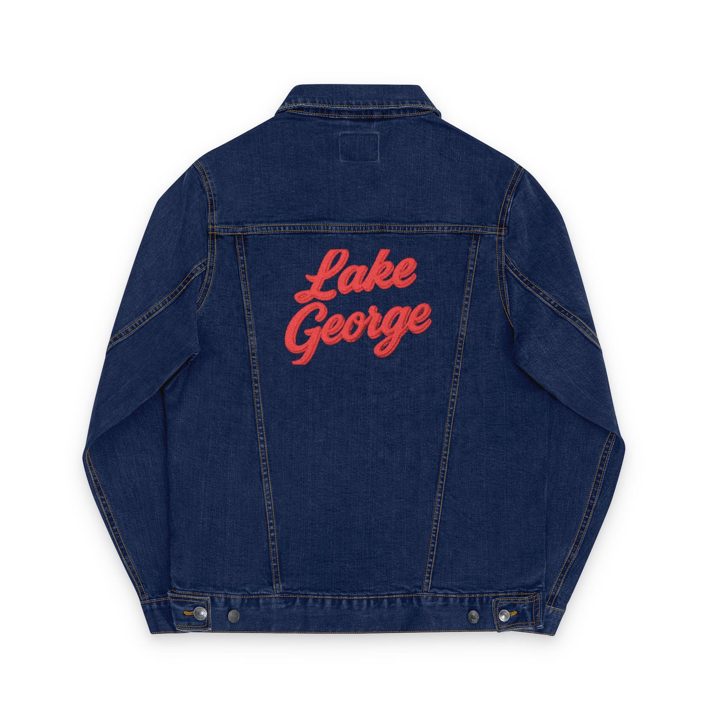 Lake George Unisex Embroidered Denim Jacket - Trendy Fall Fashion, Casual Layering, Everyday Wear, Stylish Gift, Unique Statement Piece